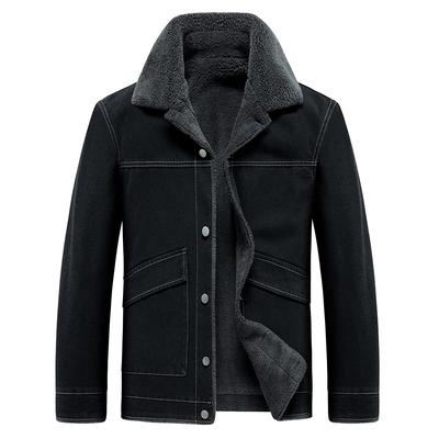 New Jacket for Men's Plus Velvet Jacket Denim Thick Cotton Coat for Autumn and Winter Warm Cotton Cloth Thick Jacket for Young Men's Clothing
