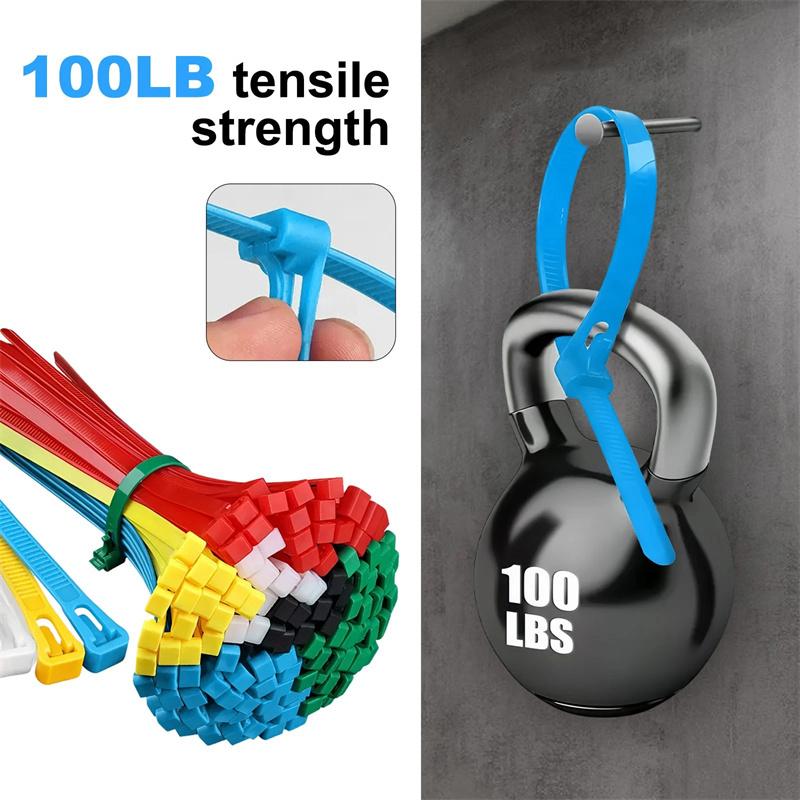 NEW 200Pcs Reusable Cable Ties Cable Lock Loop Nylon Ties Removable Recyclable Mixed Colours Cable Ties