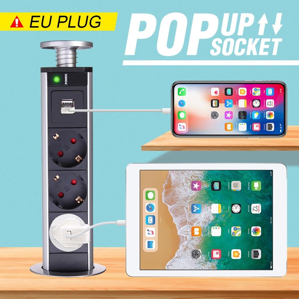 1000mA 220V 3/4/5/6 Power Kitchen Table Pull Up Socket Electrical Desktop Sockets 1 Led+2 charge USB Aluminum Shelf