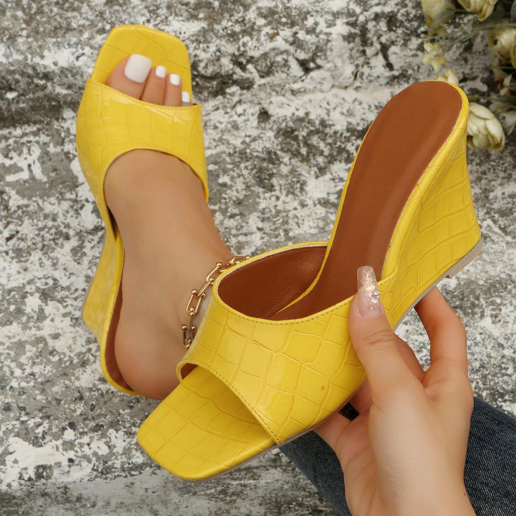 Fashion On A Wedge Low Big Size Female Shoes Slippers Women Summer Heeled Mules Slides Platform Snakeskin 2024 High Fabric Rome Basic Ru