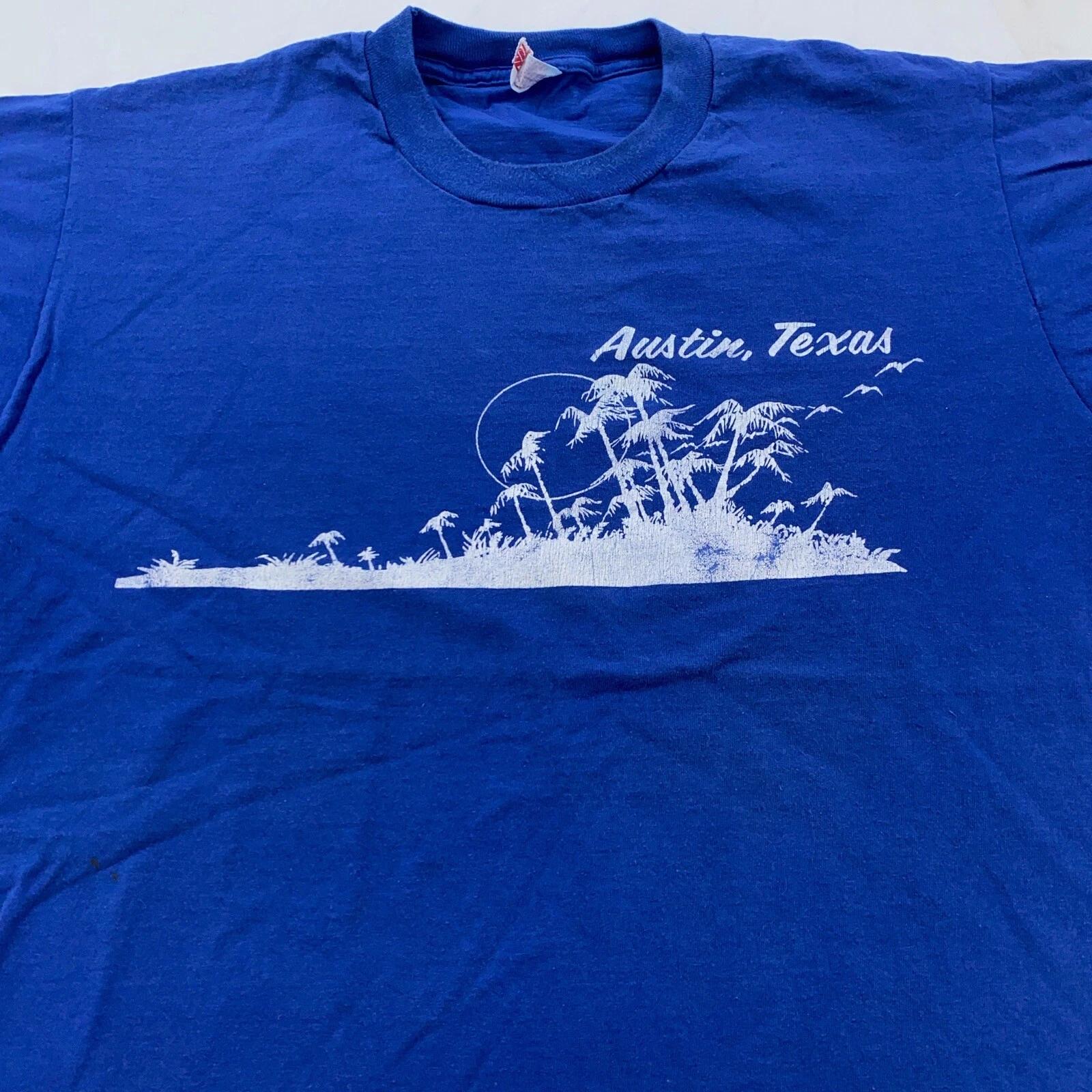 vtg 80s AUSTIN TEXAS BEACH PALM TREE T-Shirt LARGE soft thin surf sunset 4XL