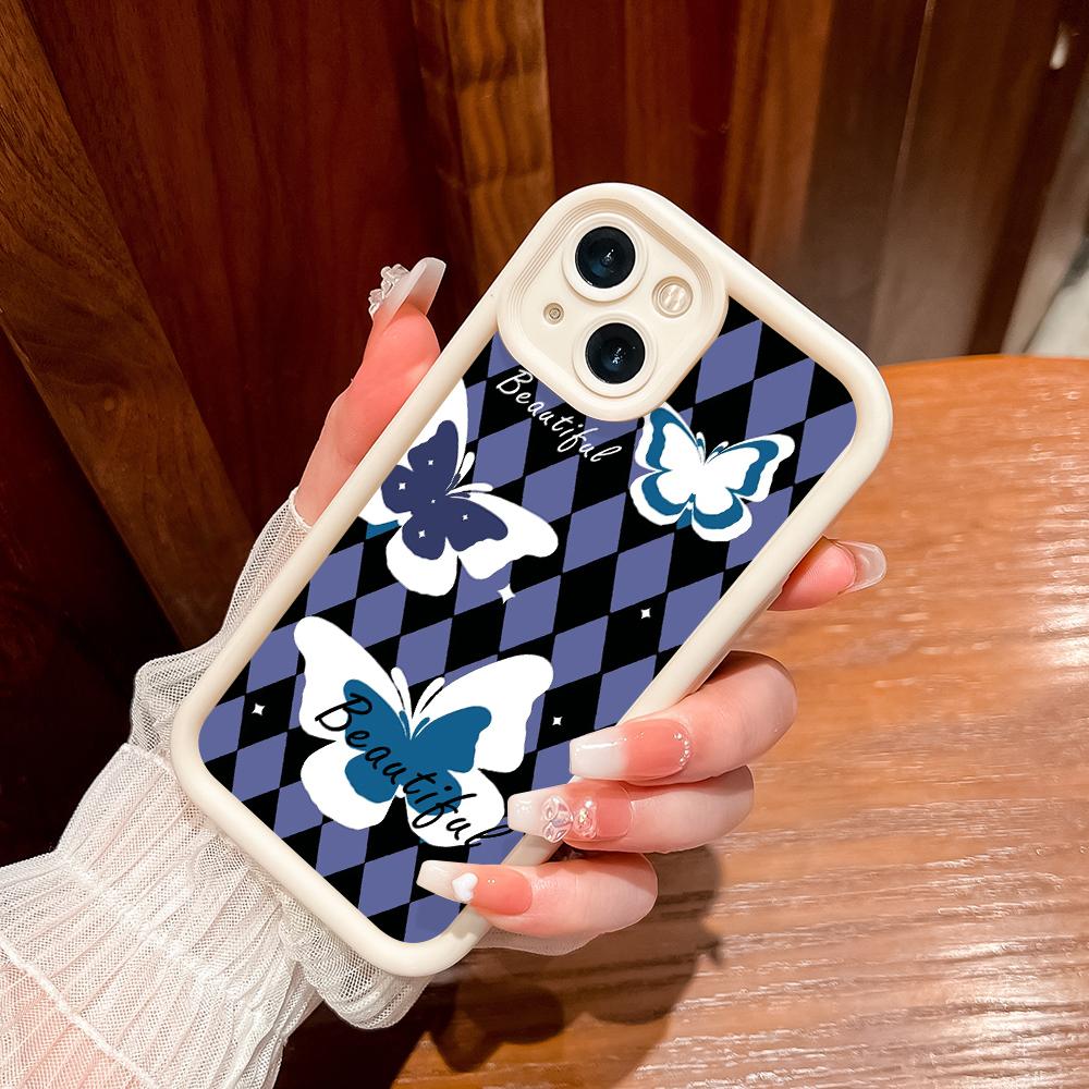 For iPhone 16 15 14 13 12 11 Pro Max XS Max XR X SE 8 7 Soft Silicone Butterflies Lozenge Shape Full Lens Protect Phone Case Cover