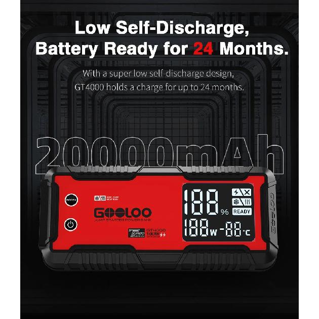 GOOLOO 4000A 12V Charger External Battery Booster 24000mah Car Jump Starter Car Battery PD100W Fast Charging Portable Power Bank
