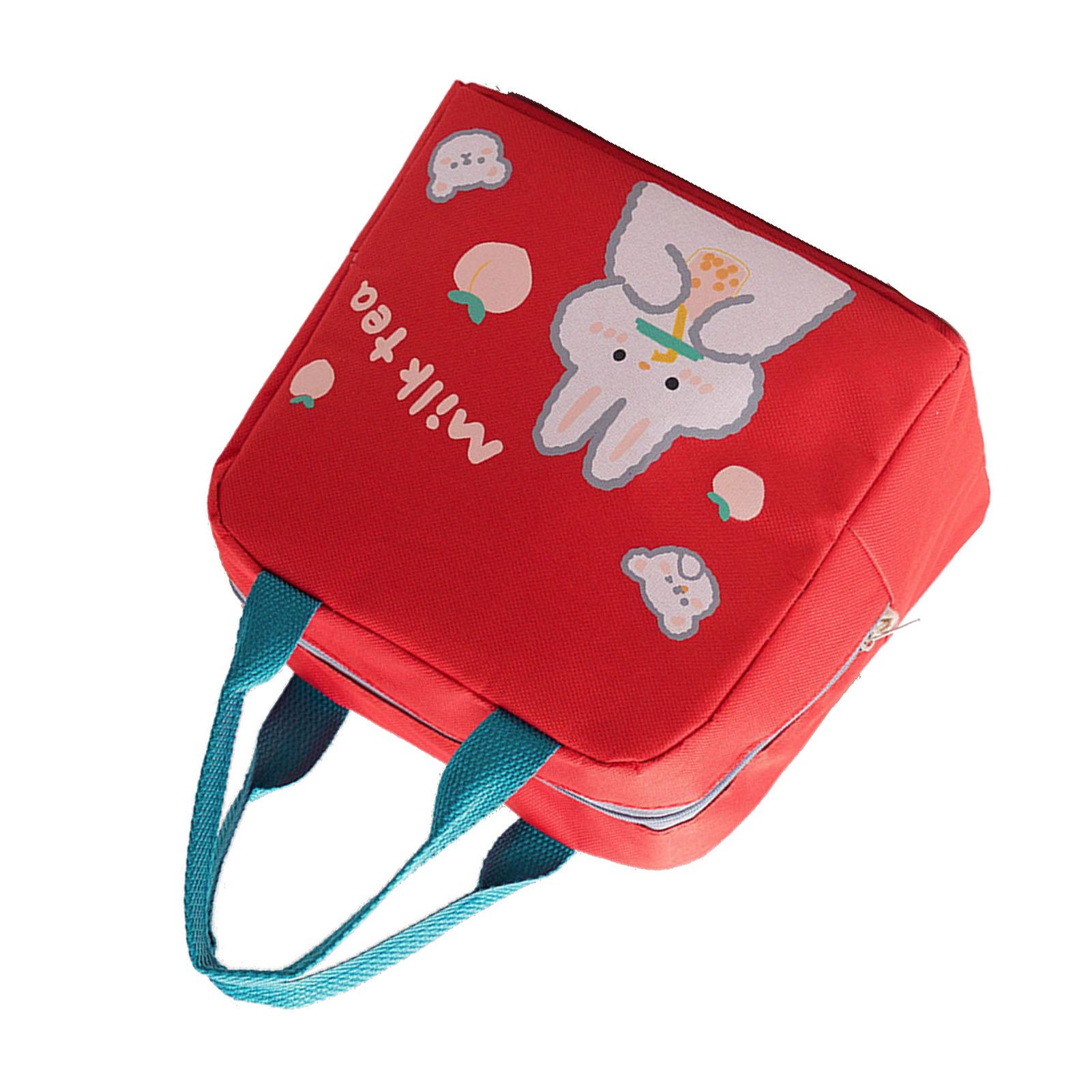 

Lunch Bag Cartoon Style Zipper Widened Handle Oxford Cloth Aluminum Film Portable Lunchbox Bag for Student Red красный