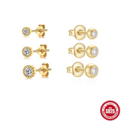 S925 Sterling Silver Fashionable Personalized Diamond Stud Earrings 3 Sets Of Diamond-Encrusted Mini Women'S Stud Earrings