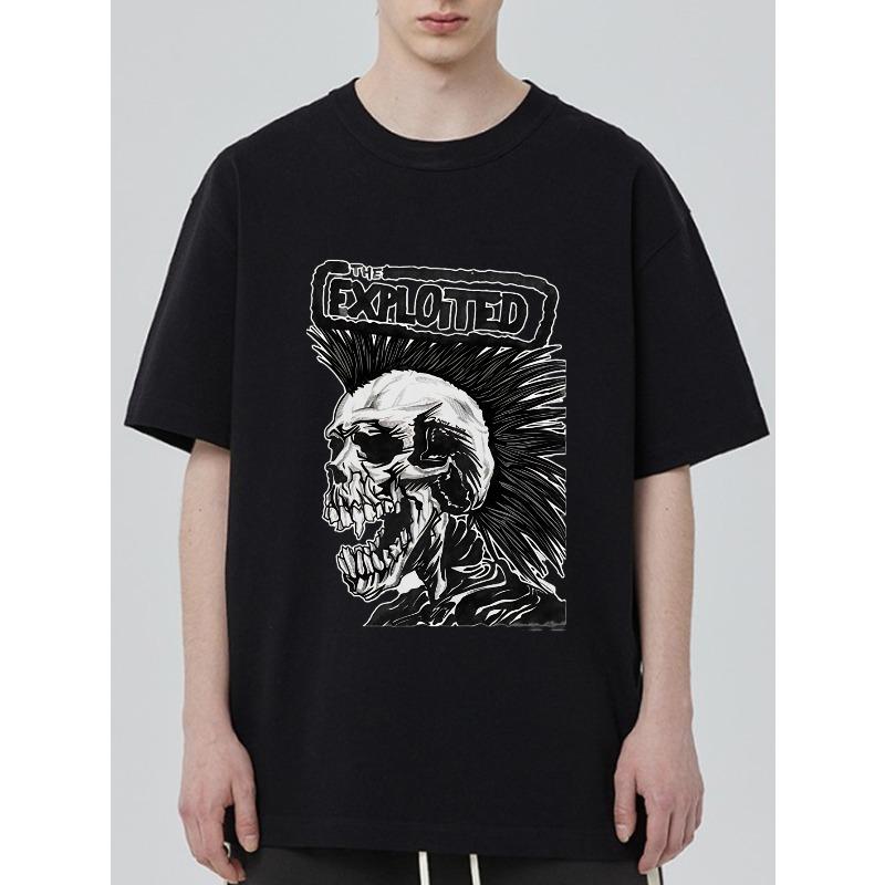 Übergroßes T-Shirt Schwarz The Exploited Schädel Punkrock Band Grafikdruck Herren Damen Streetwear Freizeitkleidung Musikfestival Konzert Outfit