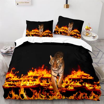 Lila Feuer Tiger Bettbezug Set 3D Druck Wildtiere Queen King Size Bettwäsche Set Für Kind Junge Teenager Bettdeckenbezug Mit Reißverschluss