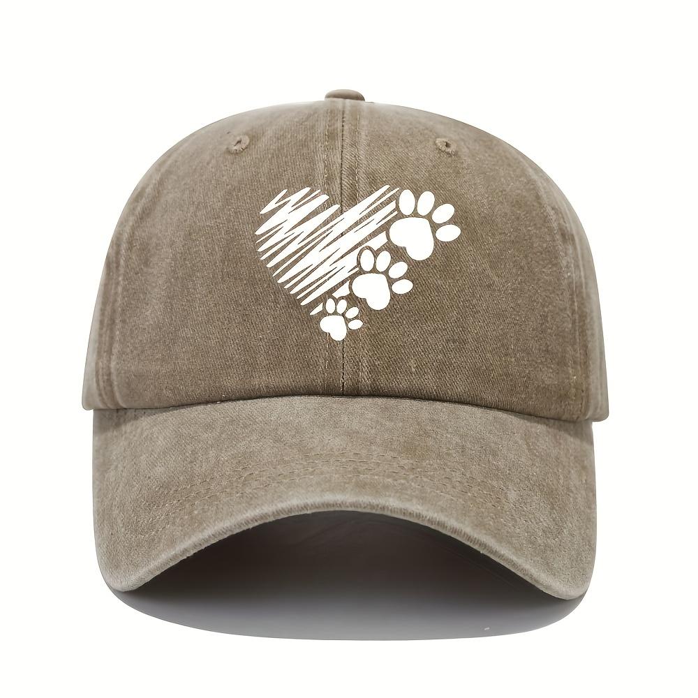 Love Paw Print Heart Graphic Baseball Cap Washed Cotton Casual Adjustable Sports Hat Unisex