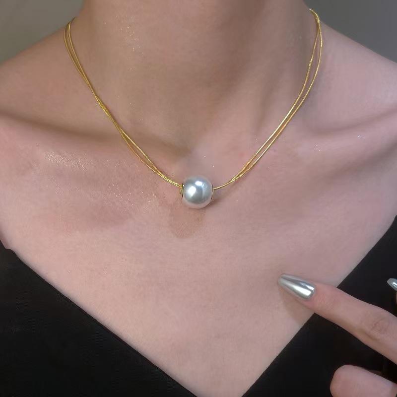 Vintage Style Pearl Bead Layered Necklace with OT Buckle