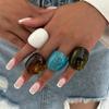 Marbled Effect Resin Art Rings Curved Wide Band Design Safe Construction Stackable Fashion Accessory Resin Texture