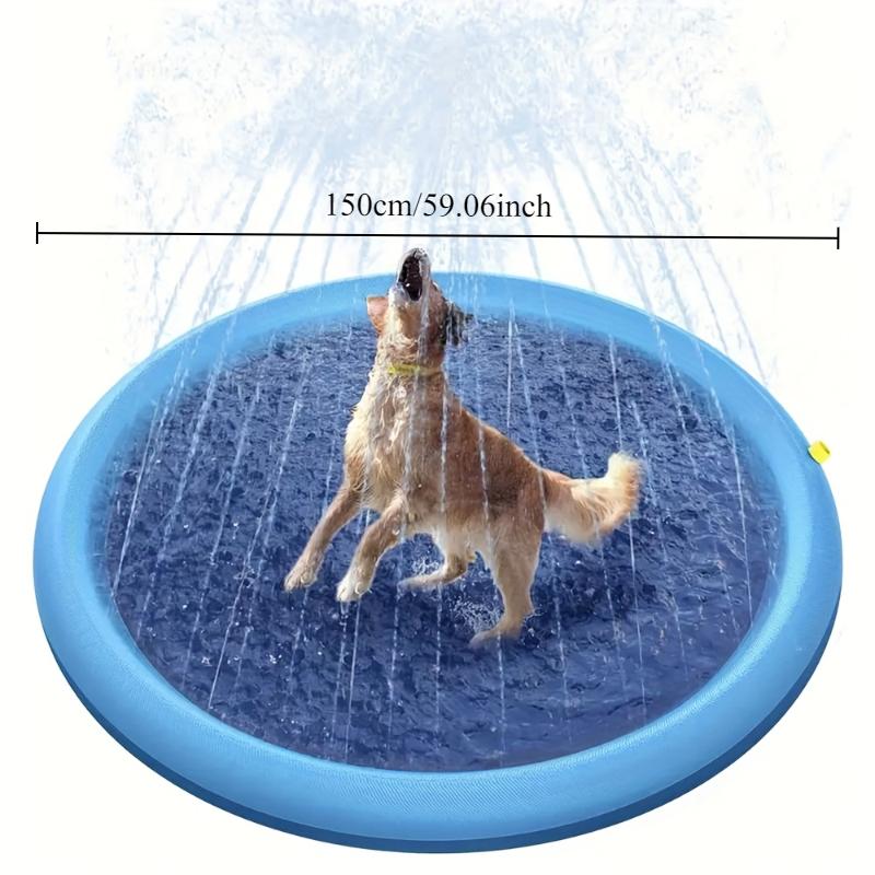 Portable Dog Pool for Outdoor Fun with Built- Sprinkler System, Durable Plastic for Backyard Summer Cooling, Sprinkler Built