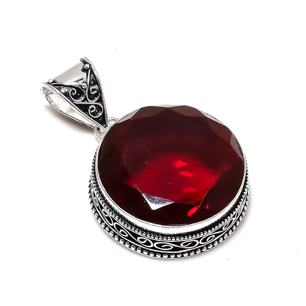 Red Garnet Gemstone Silver Pendant In 925 Sterling Silver- Handmade Design, Everyday Wear Jewelry, Unique Red Garnet Pendant Party Wear Gifts