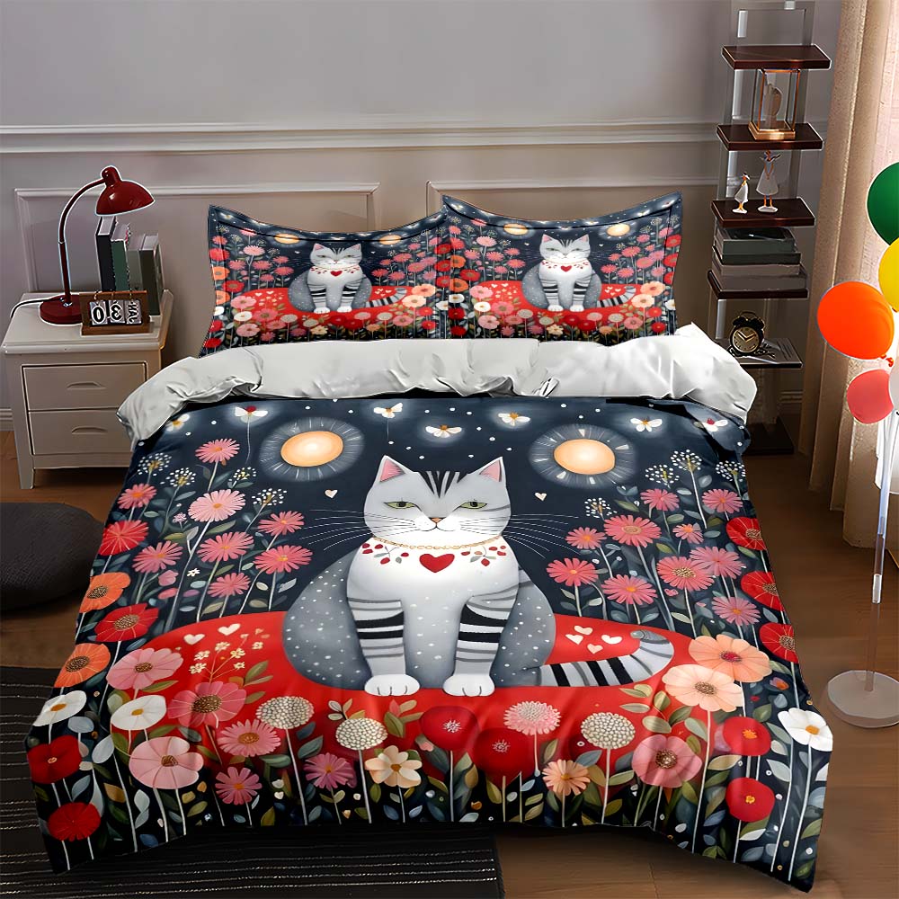 

Whimsical cat garden. Bedding Duvet cover sets Duvet covers Pillowcases gifts (1 * Duvet Cover 2 * Pillowcases, without duvet insert) 135x200cm