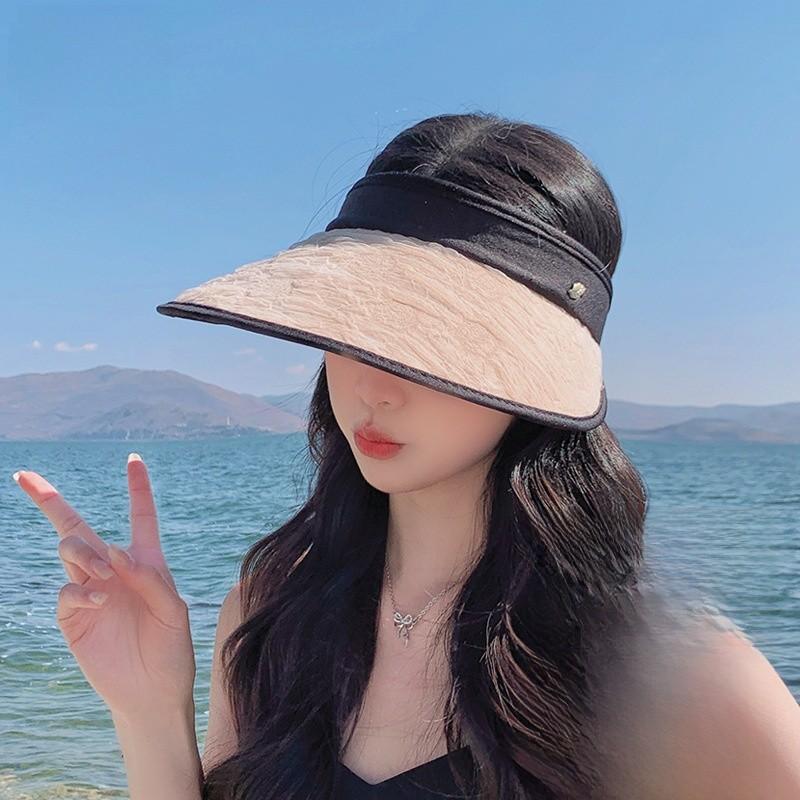 Summer Wide Brim Sun Hat For Women Folded Design Uv Protection Lightweight Polyester Fashion