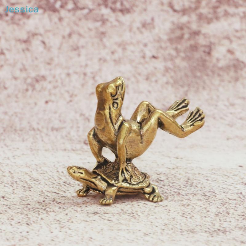 Brass Frog & Turtle Mini Figurine - Lucky Animal Sculpture Home Office Desk Decor, Cute Collectible Gift Ornament