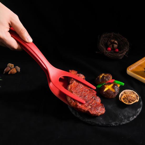 2-in-1 Nylon Spatula Tongs Double-Headed Frying And Baking Tongs Heat-Resistant Kitchen Utensil with Long Handle