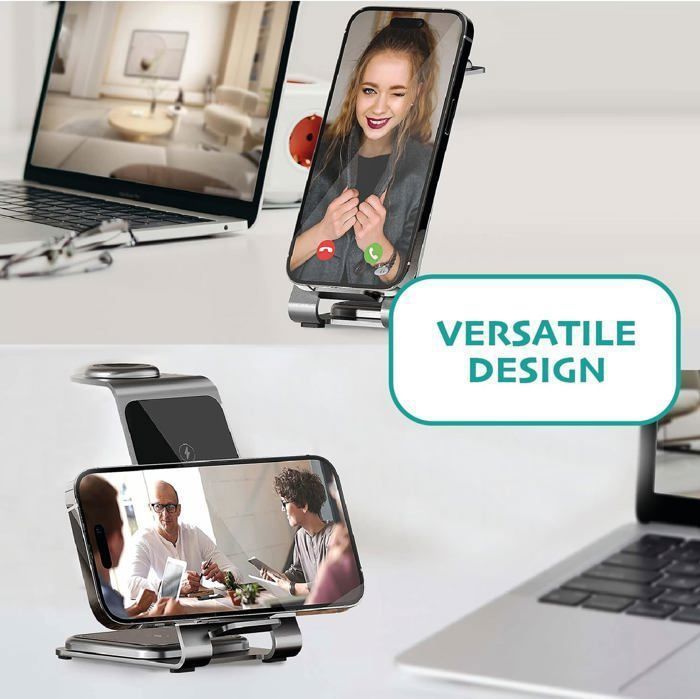 Chargeur sans fil - OVERMUST - Wireless 3 en 1 - Recharge simultanée - Aluminium compact - Compatible iPhone/Samsung