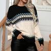 IHUASU Women's Pop Jacquard Twisted Twist Vintage Long Sleeve Knit Pullover Sweater