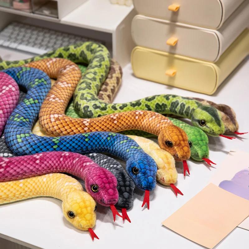 50/65cm High Quality Simulation Snake Plush Doll Lifelike Color Boa Green Brown Blue Pink Orange Snake Plush Toy Home Decoration