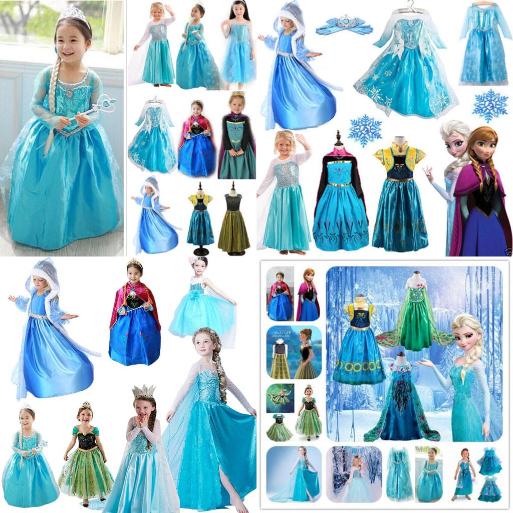 Kids Elsa Girls Fancy Dress Costume Princess Anna Party Dresses Cosplay Outfits