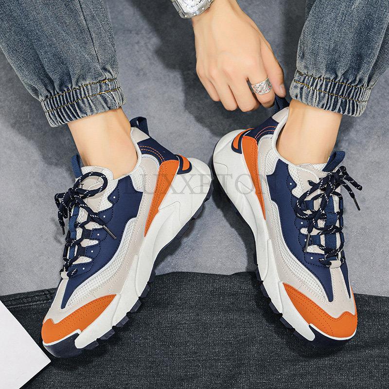 Chunky Sneakers Men Cover Bottom Board Shoes Fashion Casual Leather Mesh Breathable Increased Internal Platform Running Shoes