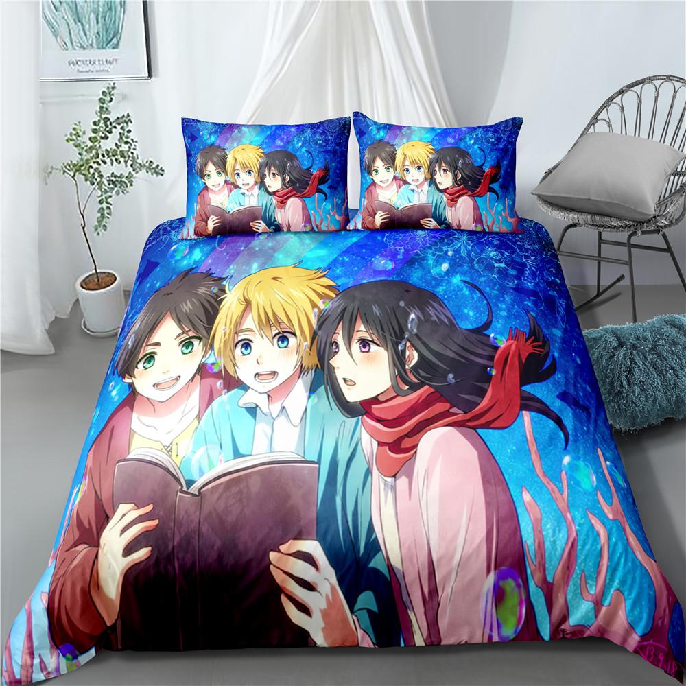 Jmg Household Supplies Unisex Fashion Anime Attack On Titan Home Textile Pillow Case 3D Bed Linen Duvet Covers Kids Comforter Bedding Sets For Home Textiles