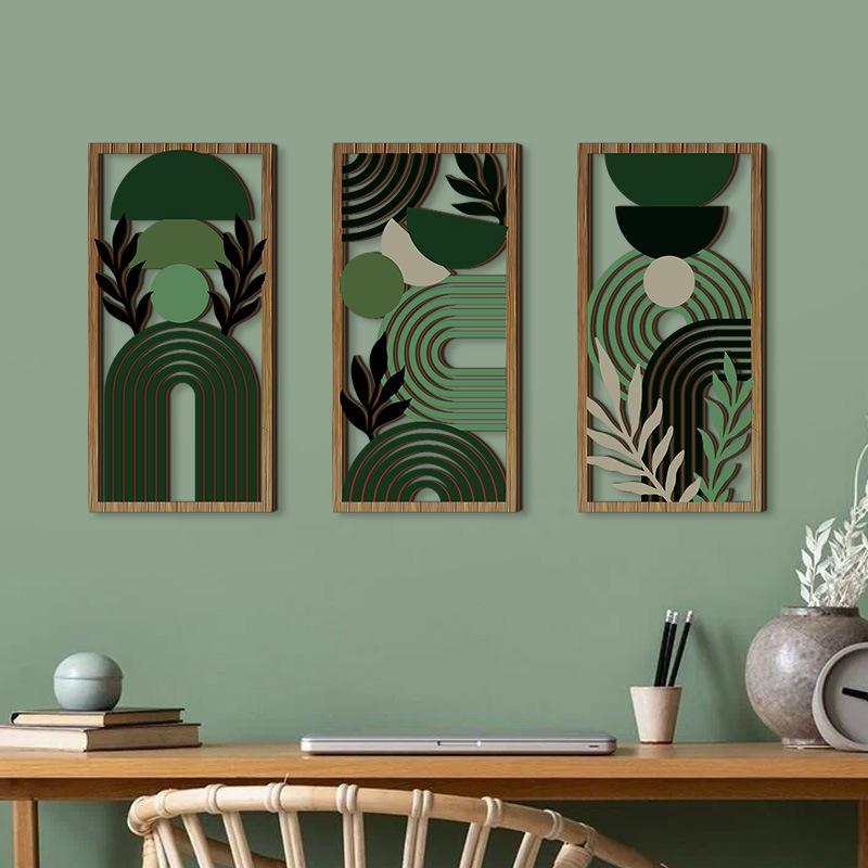 Décoration murale en bois en 3 pièces, style bohème, tenture murale géométrique de style campagnard. Produits décoratifs en bois à suspendre.