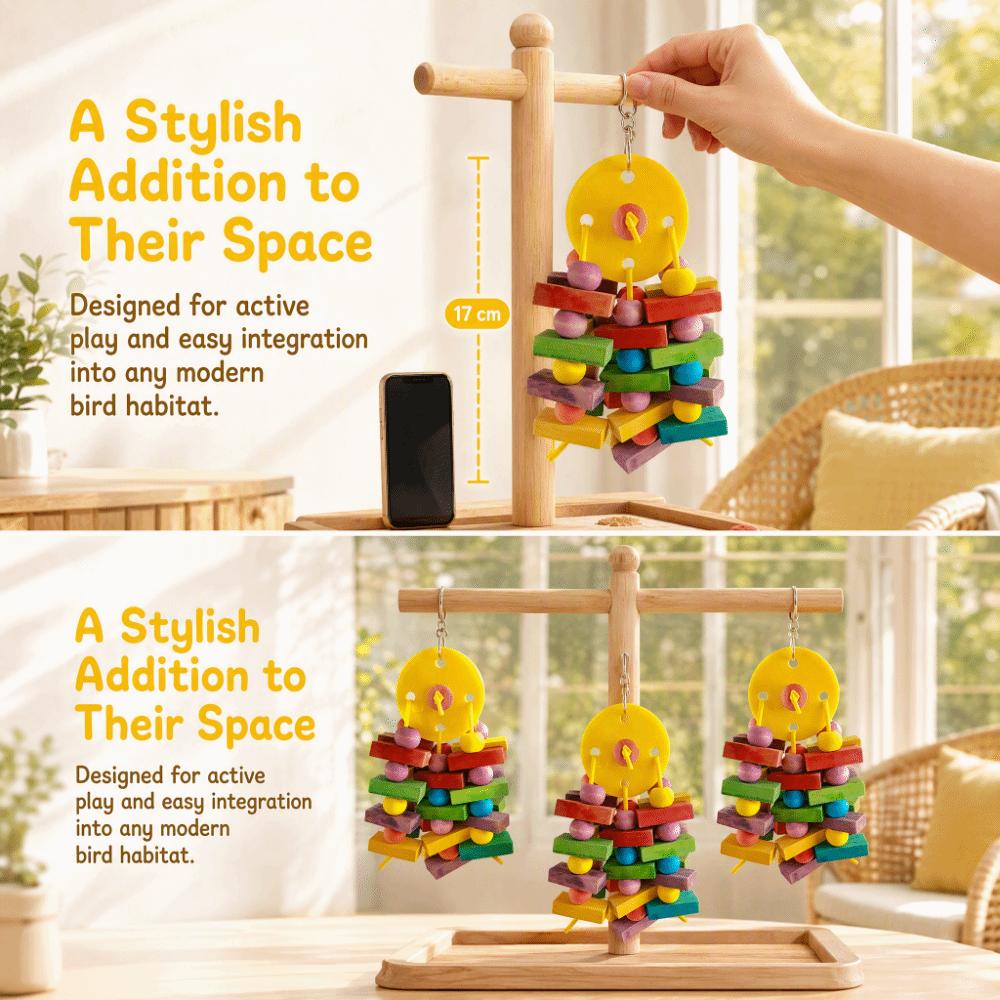 Chewable Material Parrot Swing Toy Wooden Blocks Tearing Toy Hanging Wooden Toy For Small Birds