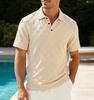 Mens Casual Check Jacquard Short Sleeve Collared Polo Shirt Breathable Loose Summer T-Shirt