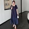 DIMANAF 2026 Summer New Plus Size Women V-Neck Short Sleeve Solid Maxi Long Dress Shirt Dress Lady Fashion