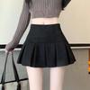 Women's Black Deerskin Velvet High-Waisted Slimming A-Line Mini Skirt with Anti-Exposure Pleats - Autumn/Winter Casual Skirt Pants