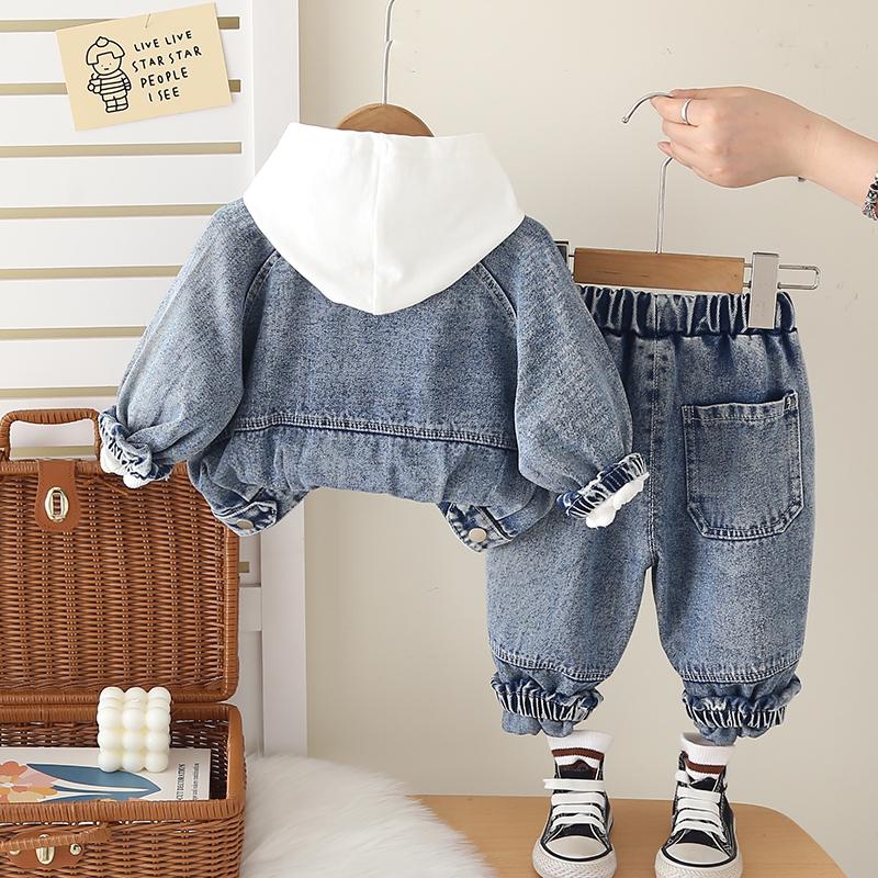Boys' Long Sleeved 3-piece Set, 0-5-year-old Boys' Fashion Suit, Children's Denim Jacket+white T-shirt+denim Pants