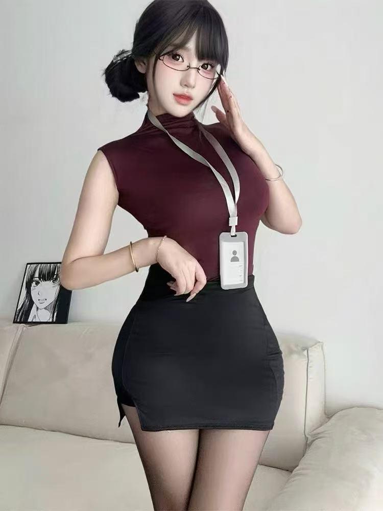 Seductive Bodycon Skirt Uniform Cosplay Set: Pure Desire and Passionate Ambiance