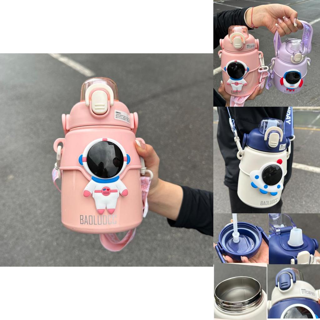 Hseen 2023 Neuer Kinder-Isolierbecher Niedlicher Cartoon-Strohhalmbecher Edelstahl 850 ml Fassungsvermögen