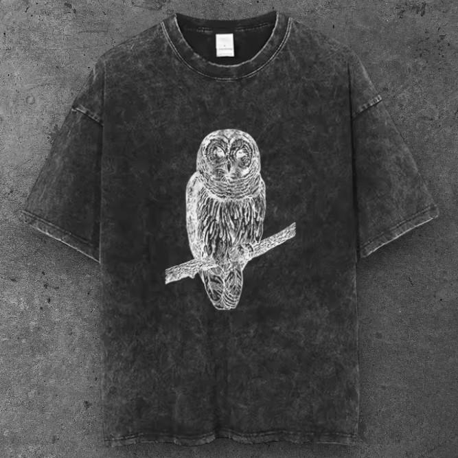 Mens Night Owl Oversized T Shirt Washed Black Grunge Aesthetic S-3XL S разноцветный