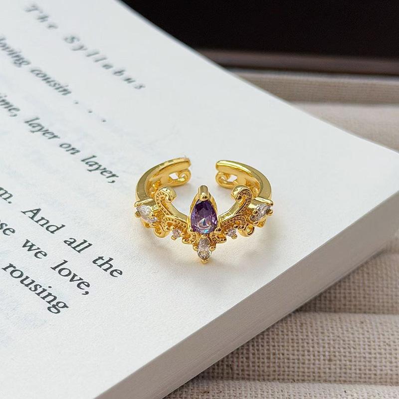 Medieval French Retro Full Diamond Open Ring Fashion High Sense Temperament Niche Design Exquisite Diamond Accessories Women