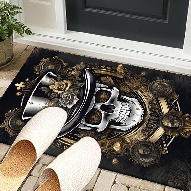 Skulls And Roses Artwork Office Rug Chair Mat, Entryway Carpet, Suitable for Front Door, Bedroom, Living Room, Desk, Holiday Gift