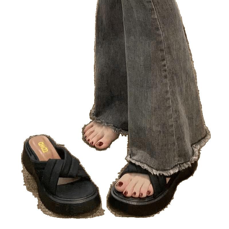 Size 35-43, Large Size Women's Shoes 41 Thick-soled Explosive Fairy Cool Slippers, Casual Soft-soled Beach One-word Drag 42