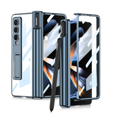 Plating Kickstand Clear Folding Phone Case For Samsung Galaxy Z Fold 4 5g Fold3 Fold 3 Fold4 Zfold4 Tempered Glass Film Covers
