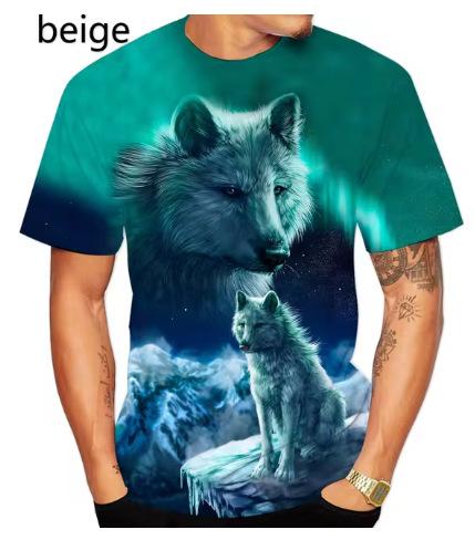 Fashion Short-sleeved 3D Wolf Print T-shirt, Men's and Women's Personality Cool Print T-shirt Fun Animal T-shirt