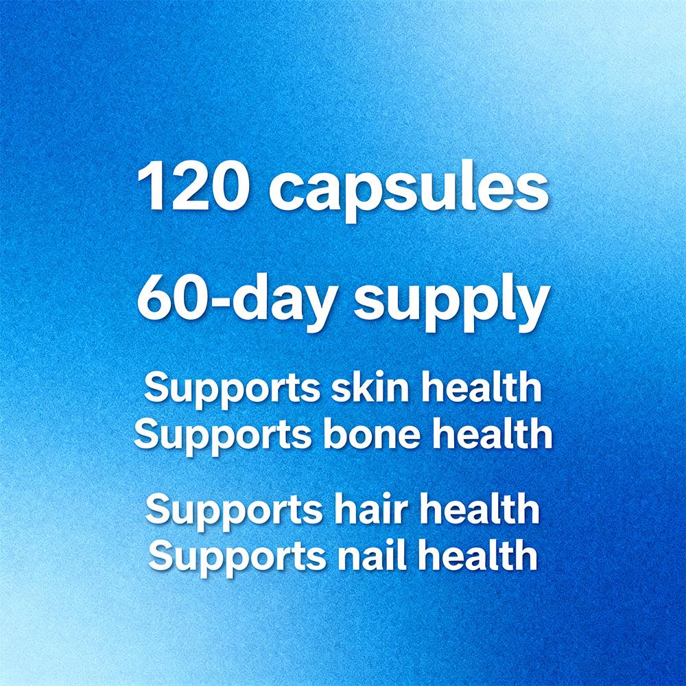 Marine Collagen Type I Peptides High Strength Complex with Hyaluronic Acid Vitamin C and Biotin, 120 Capsules