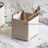 Nordic Ins Style Woven Leather Texture Storage Box Makeup Brush Holder Pen Holder Headband Metal Frame Desktop Organization