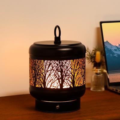 Cordless Table Lamp Rechargeable Battery Operated Ambient Lighting with Tree Shadow Shade, 3-Color Touch Dimmable Light