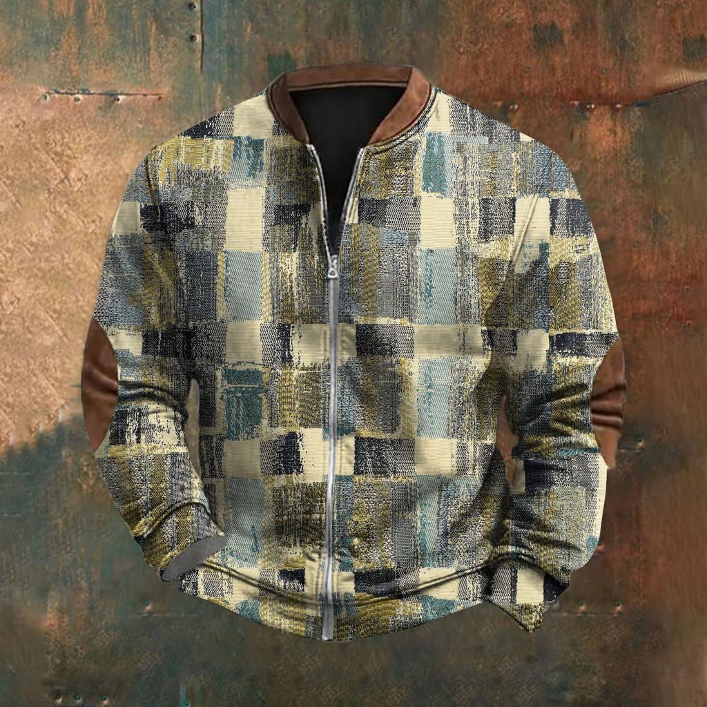 Men'S Retro Casual Sportswear With Open Zipper Sweatshirt Jacket