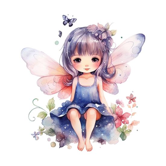 Butterfly Fairy Wall Sticker Watercolor Purple Hair Fairy Removable Wall