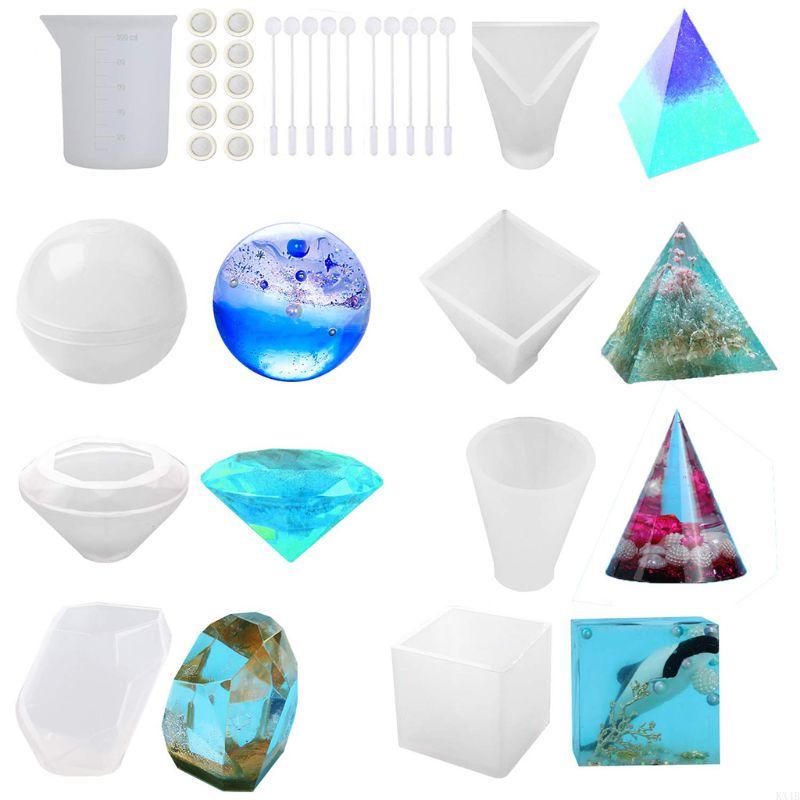 KX4B Resin Casting Silicone Mold Geometric Shapes Design Non-stick Easy to De-mold for DIY Crafts Epoxy Resin Casting