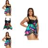 Übergröße Damen Schmetterlingsdruck Hohe Taille Blouson Tankini Stilvolle Bademode für Jeden Anlass
