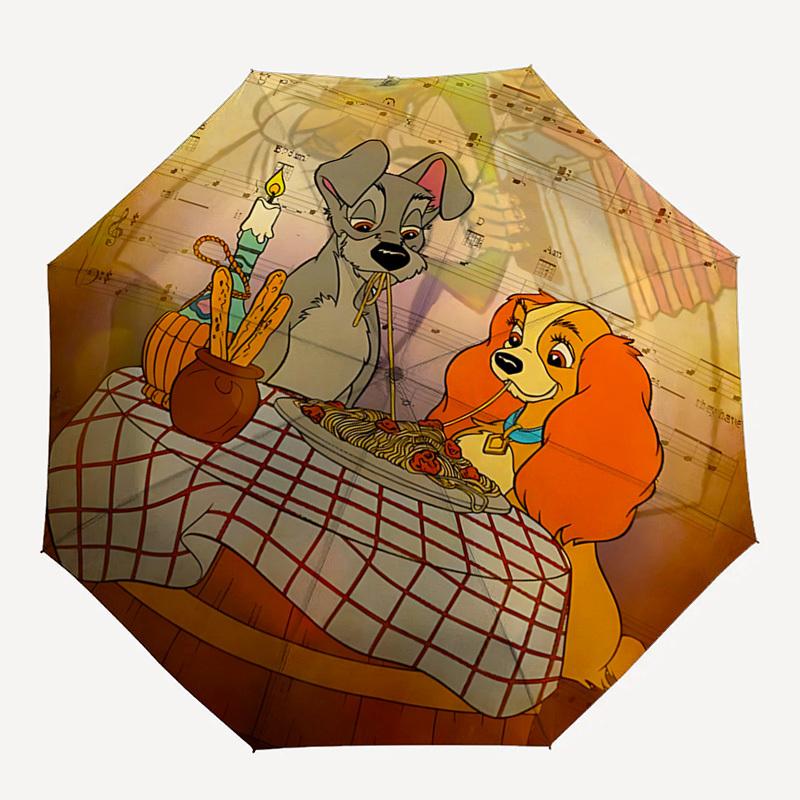 Bella Notte, Lady und Tramp Themen-Regenschirm mit automatischem Öffnen und Schließen, Helle Farbe, 8-Speichen, Tragbar, Geeignet für Männer und Wo