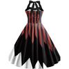 Fashion off-Neck Silm Halter Lace-up Back Elastic High Waist Halloween Pumpkin Bat Print Dress Female