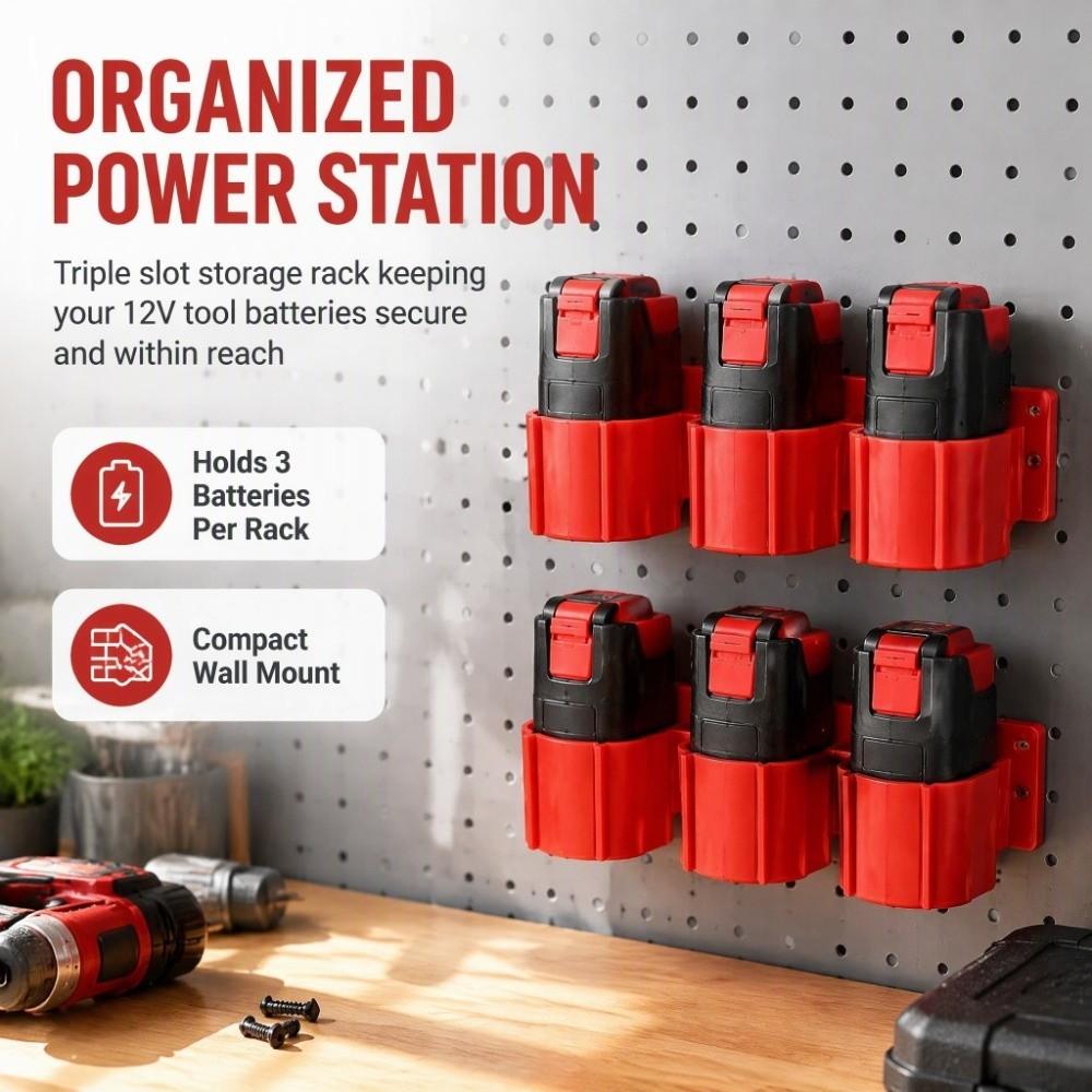 2pcs Storage Rack Design Wall Mount Battery Rack 12V Compatible Tool Storage Rack  For Milwaukee M12
